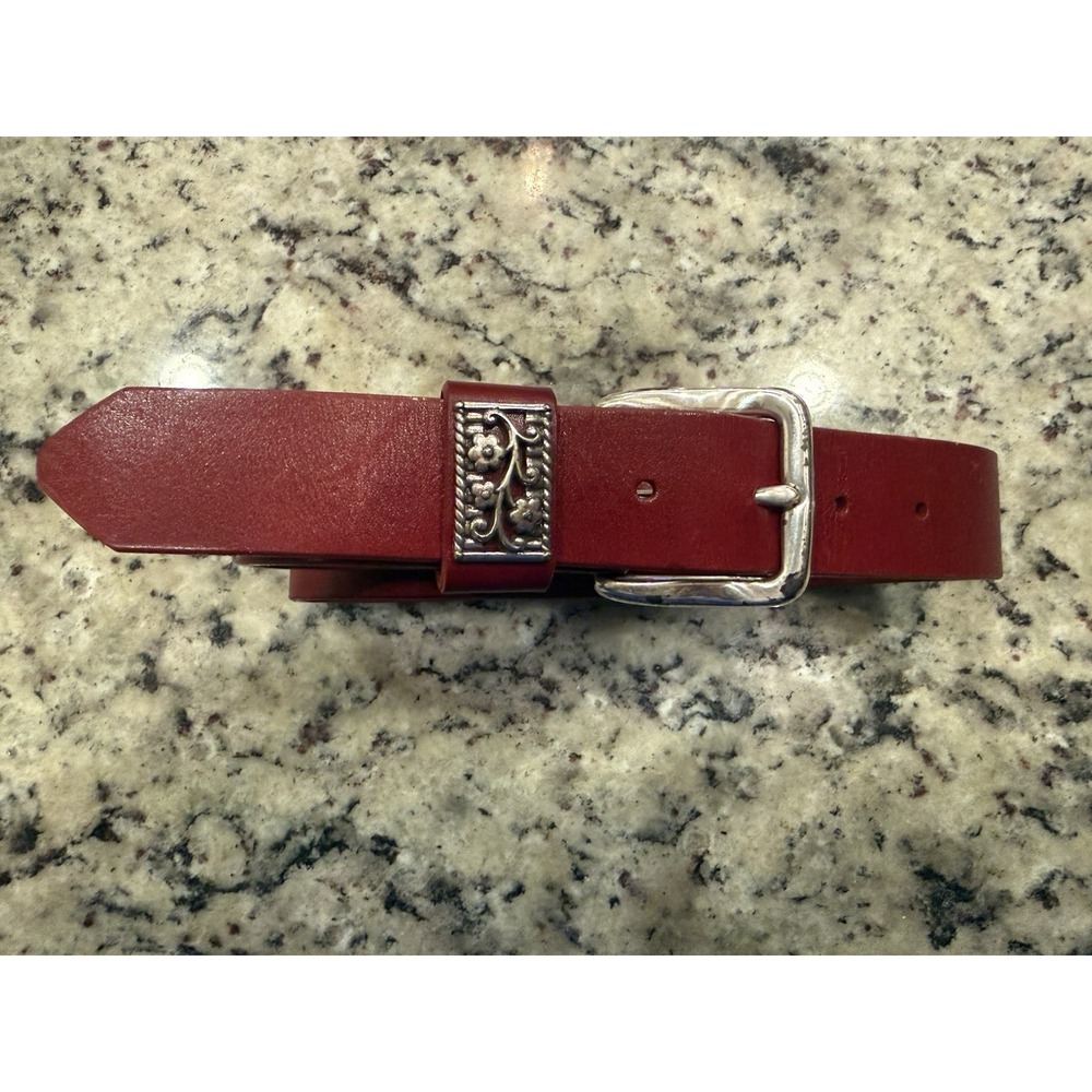 Vtg Brighton Red Leather Belt Round Silver Buckle B20277 Sz M/L‎ 32 See Pictures